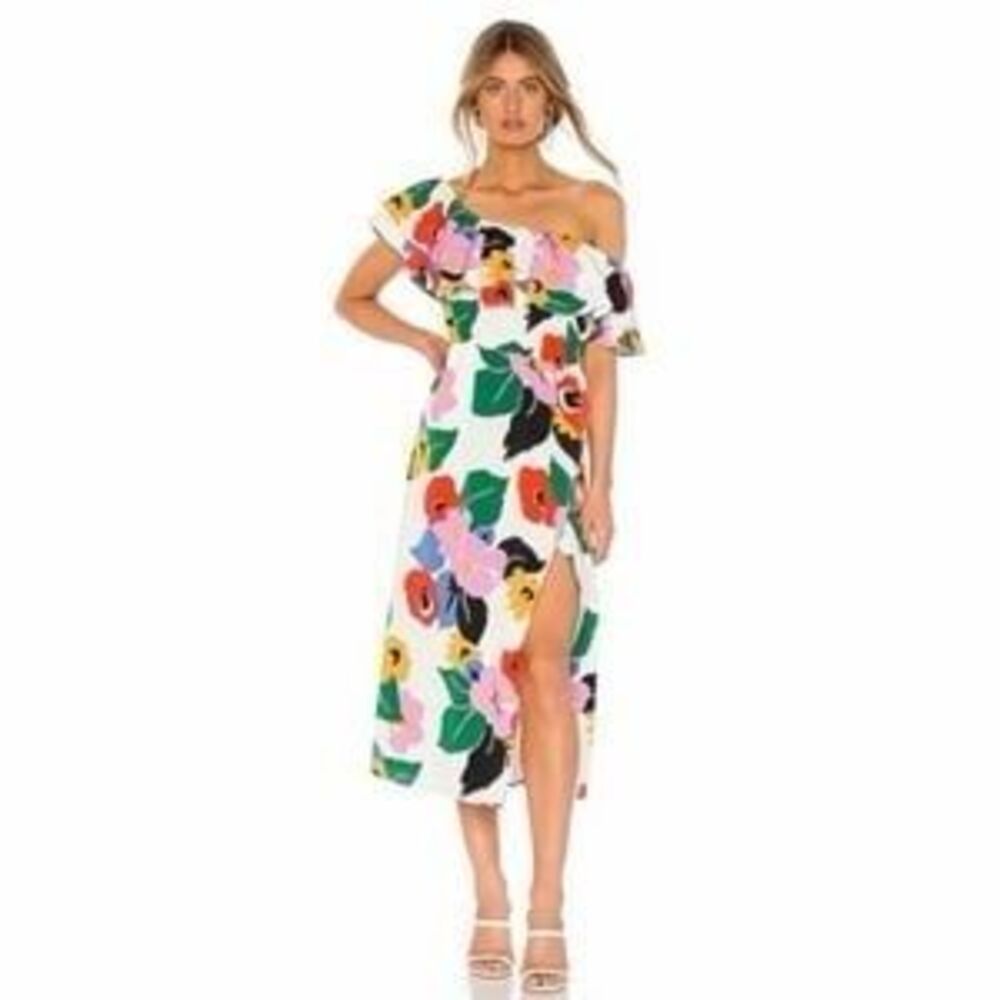 Show Me Your Mumu, Women's Floral One Shoulder Midi Dress, Sz S